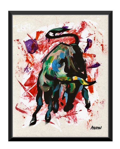 11x14 abstract charging bull - 11x14,
